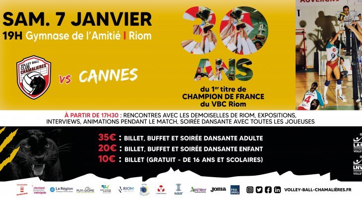 VBCC/Cannes le 7 janvier à Riom : une soirée exceptionnelle pour les 30 ans du 1er titre de Champion du VBC Riom