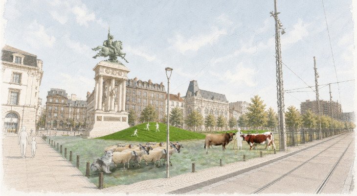 Pâture : début octobre, les prairies du Massif central s'installent place de Jaude